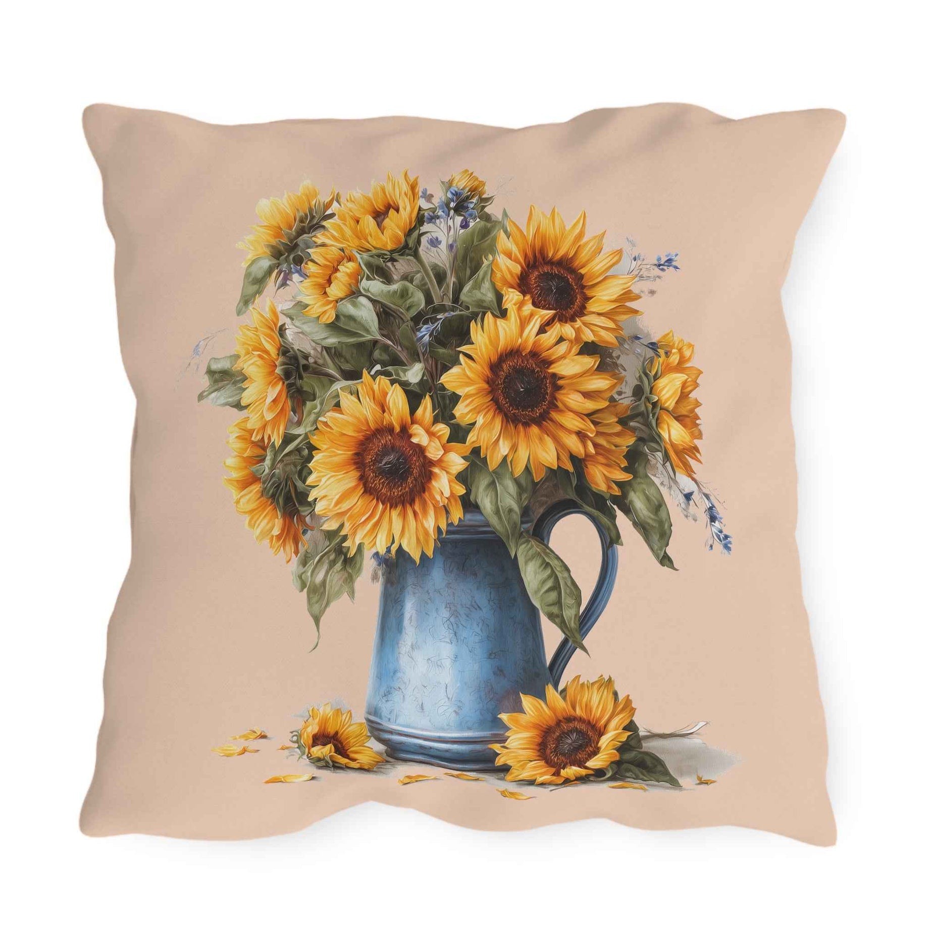 Sunflower Cottage Outdoor Pillow — Rustic Garden Shed & Sunflower Throw Cushion for Patio