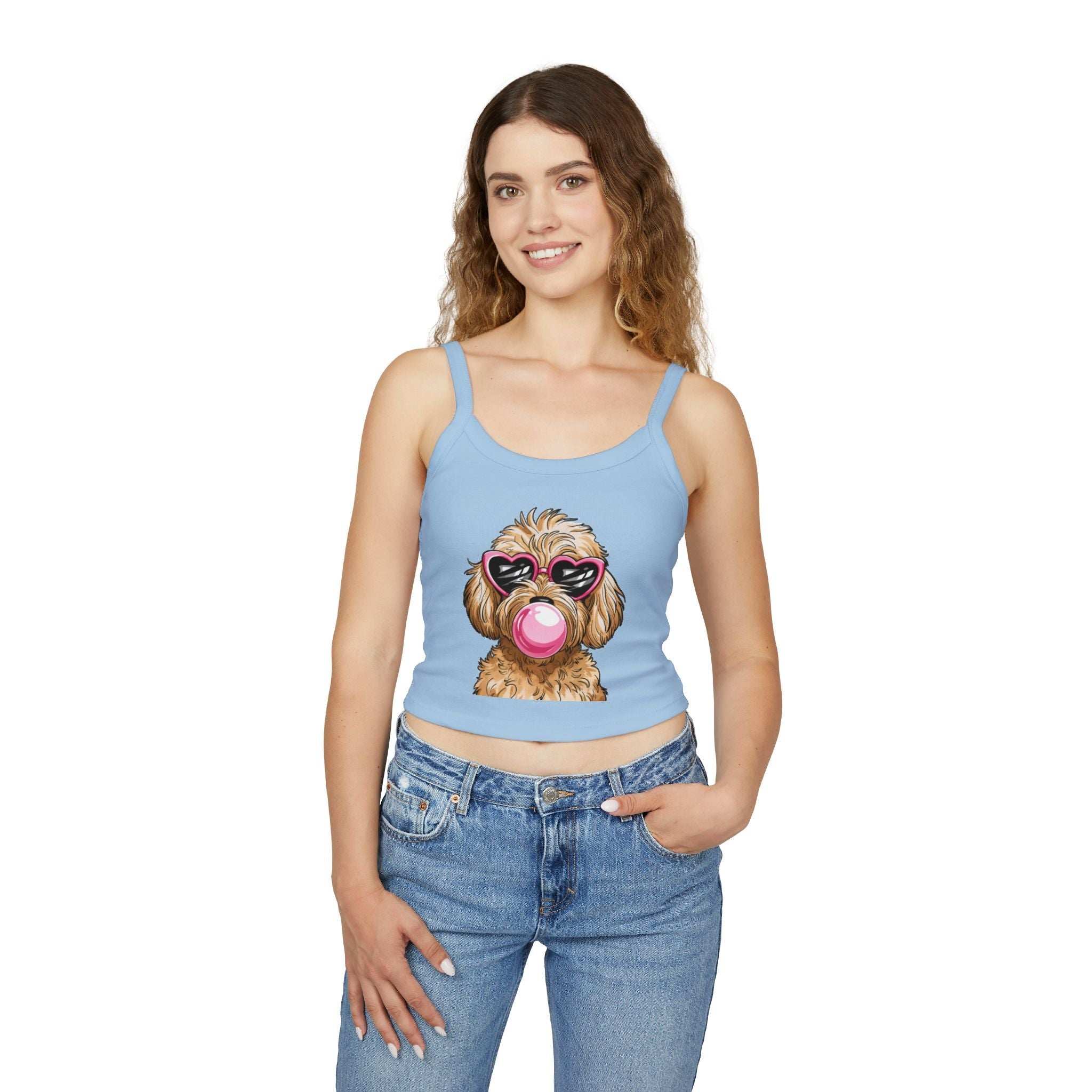 Cool Goldendoodle Blowing Bubble - Women's Spaghetti Strap Tank Top