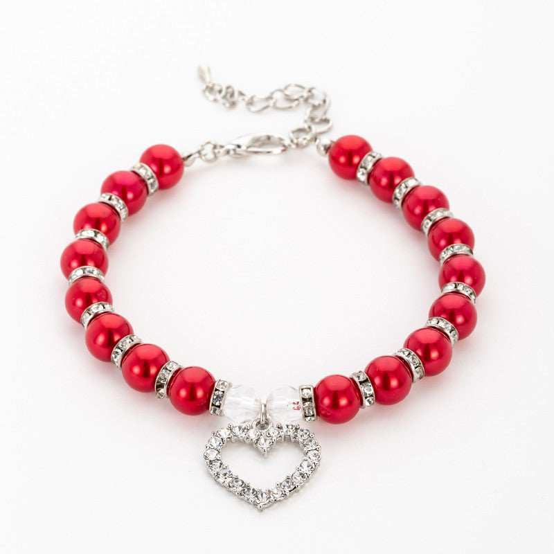 Pearl Necklace Pet Collar with Heart Decoration