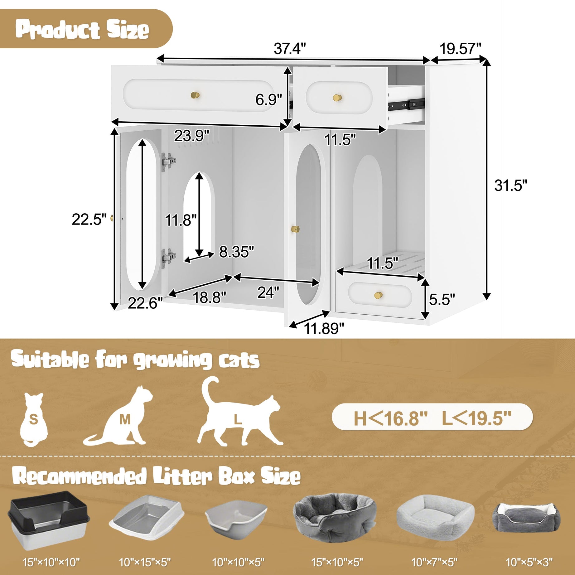 Cat Litter Box - Furniture Enclosure With LED Light