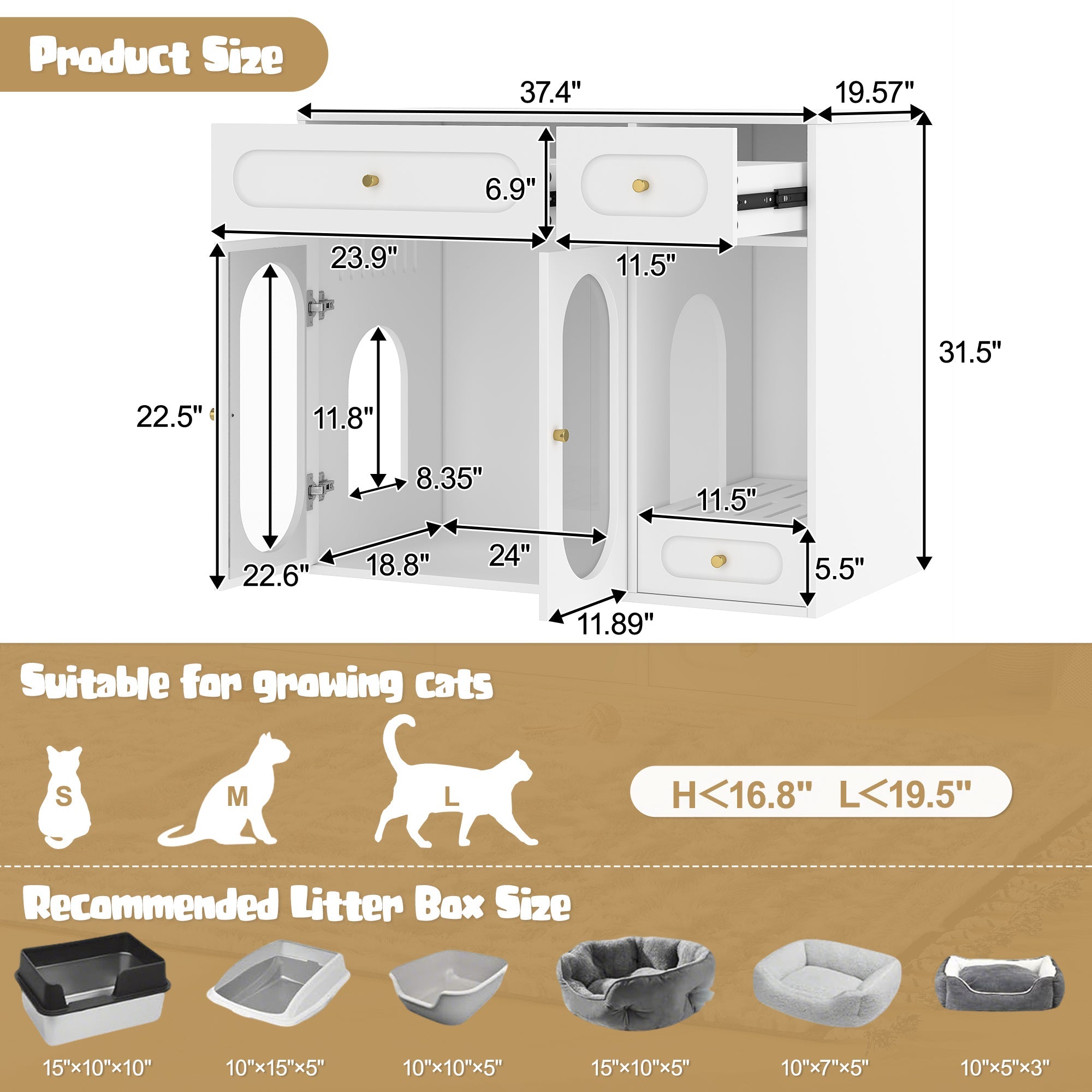 Cat Litter Box - Furniture Enclosure With LED Light