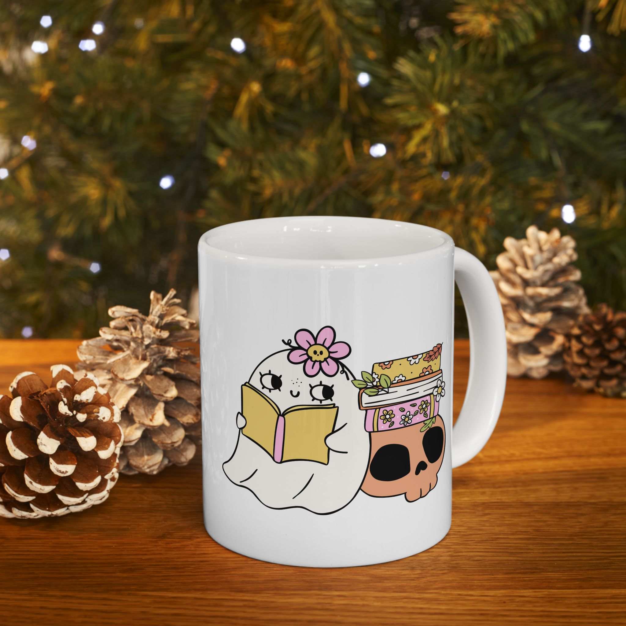 Cute Ghost Ceramic Mug | Coffee Cup for Book Lovers | Halloween Decor | Gift for Readers