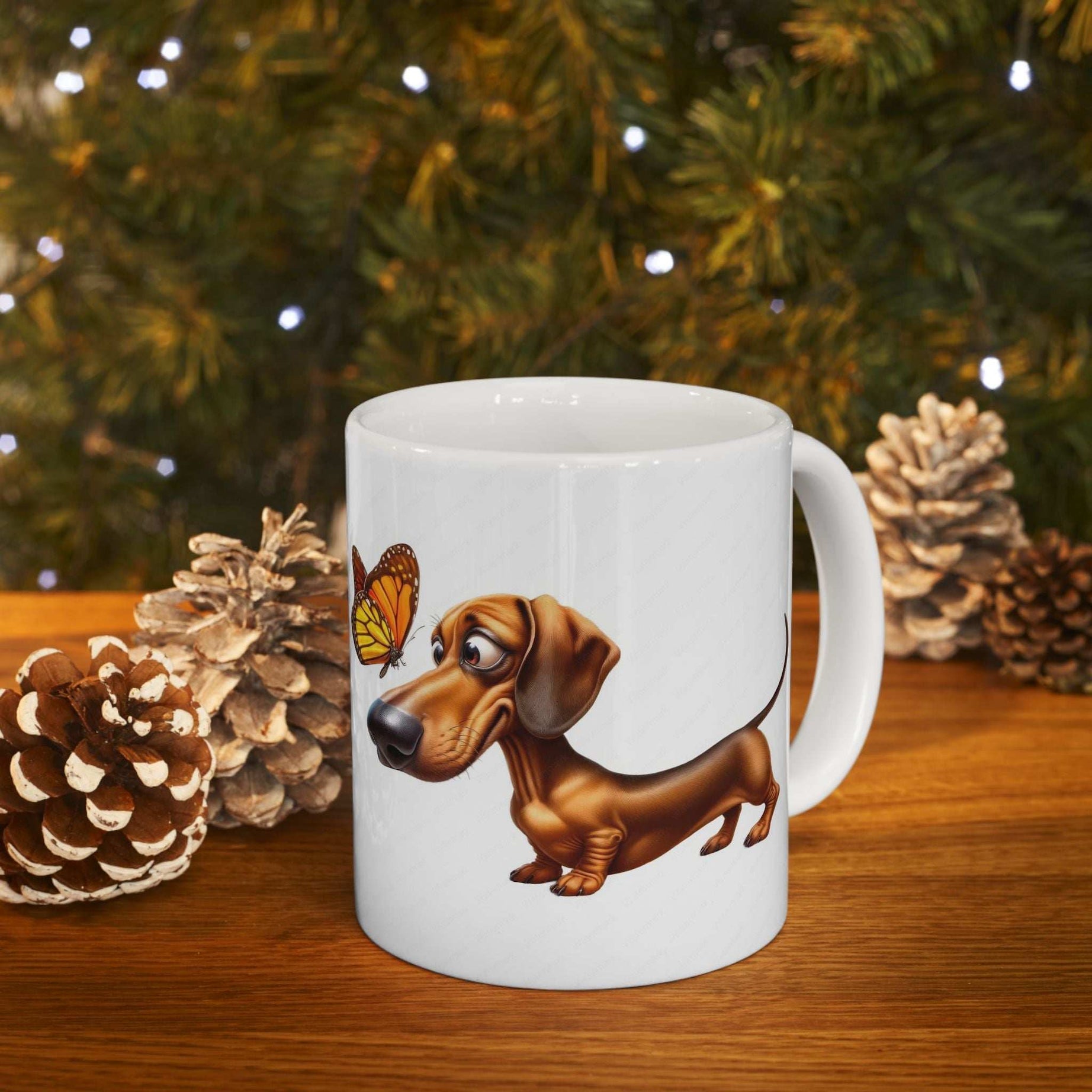 Cute Dachshund and Butterfly Ceramic Mug - Fun 11oz & 15oz Coffee Cup for Animal Lovers