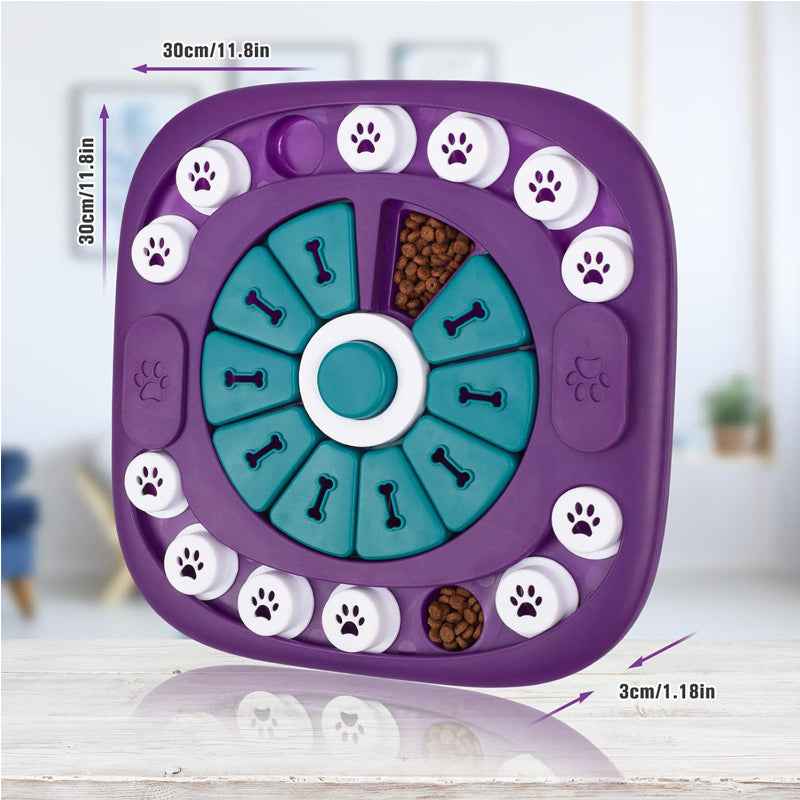 Dog Puzzle Toy - 24 Hole Treat Slider with Squeak Button Enrichment
