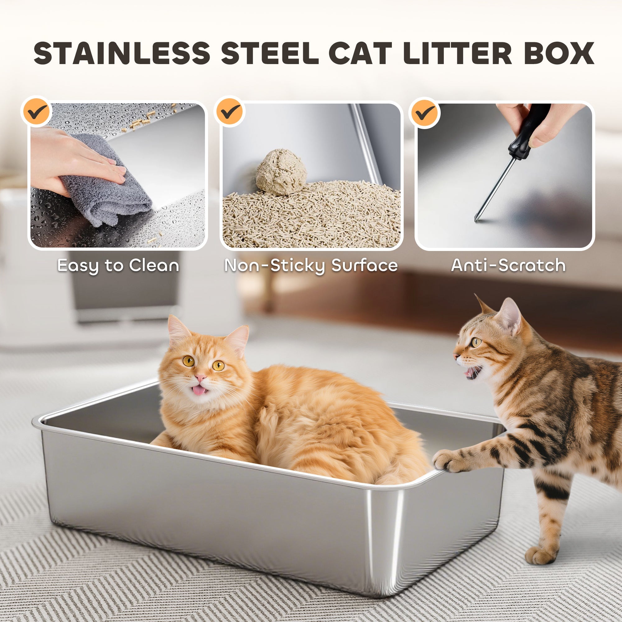 Cat Litter Box - XL Stainless Steel Enclosed with Scoop