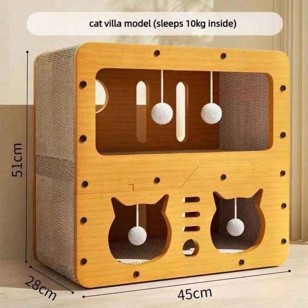2-Tier Corrugated Cardboard Cat House & Scratcher Lounge Villa