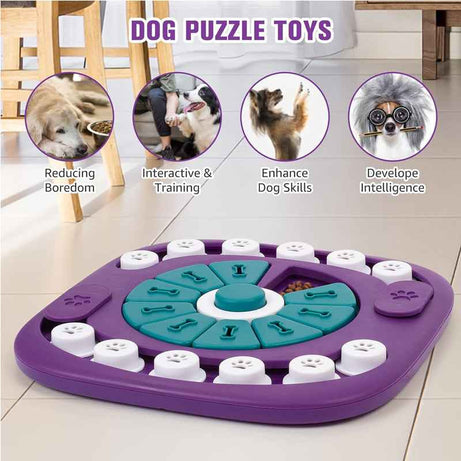 Dog Puzzle Toy - 24 Hole Treat Slider with Squeak Button Enrichment