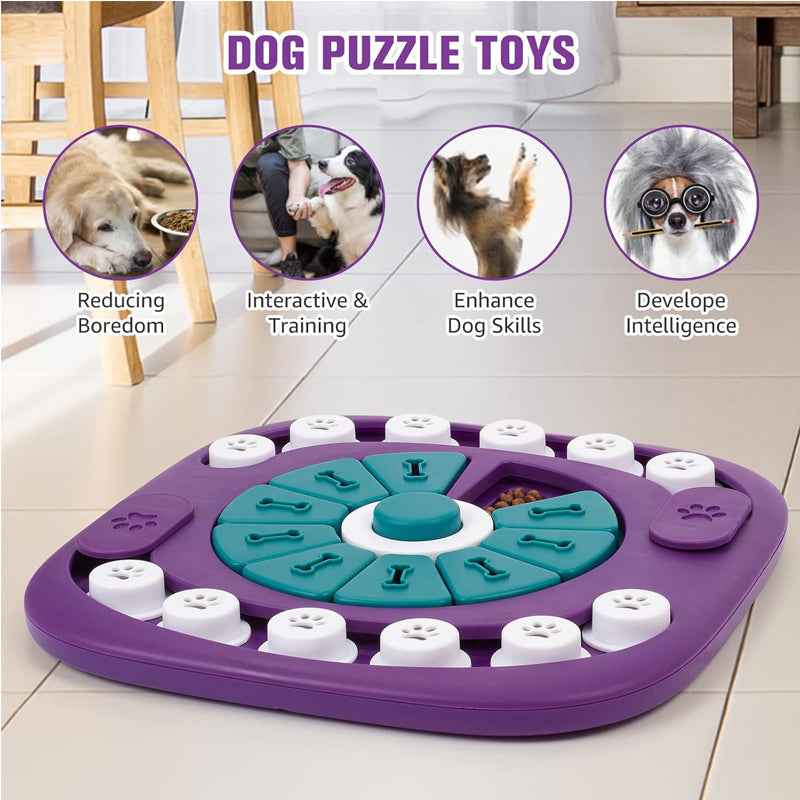Dog Puzzle Toy - 24 Hole Treat Slider with Squeak Button Enrichment