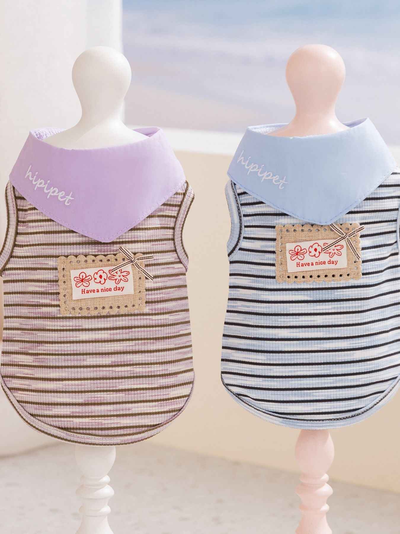 Pet Striped Tie-Front Top - Cute Small Pet Summer Shirt