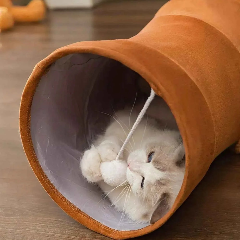 Foldable Cat Tunnel Toy - Peephole Bear Window