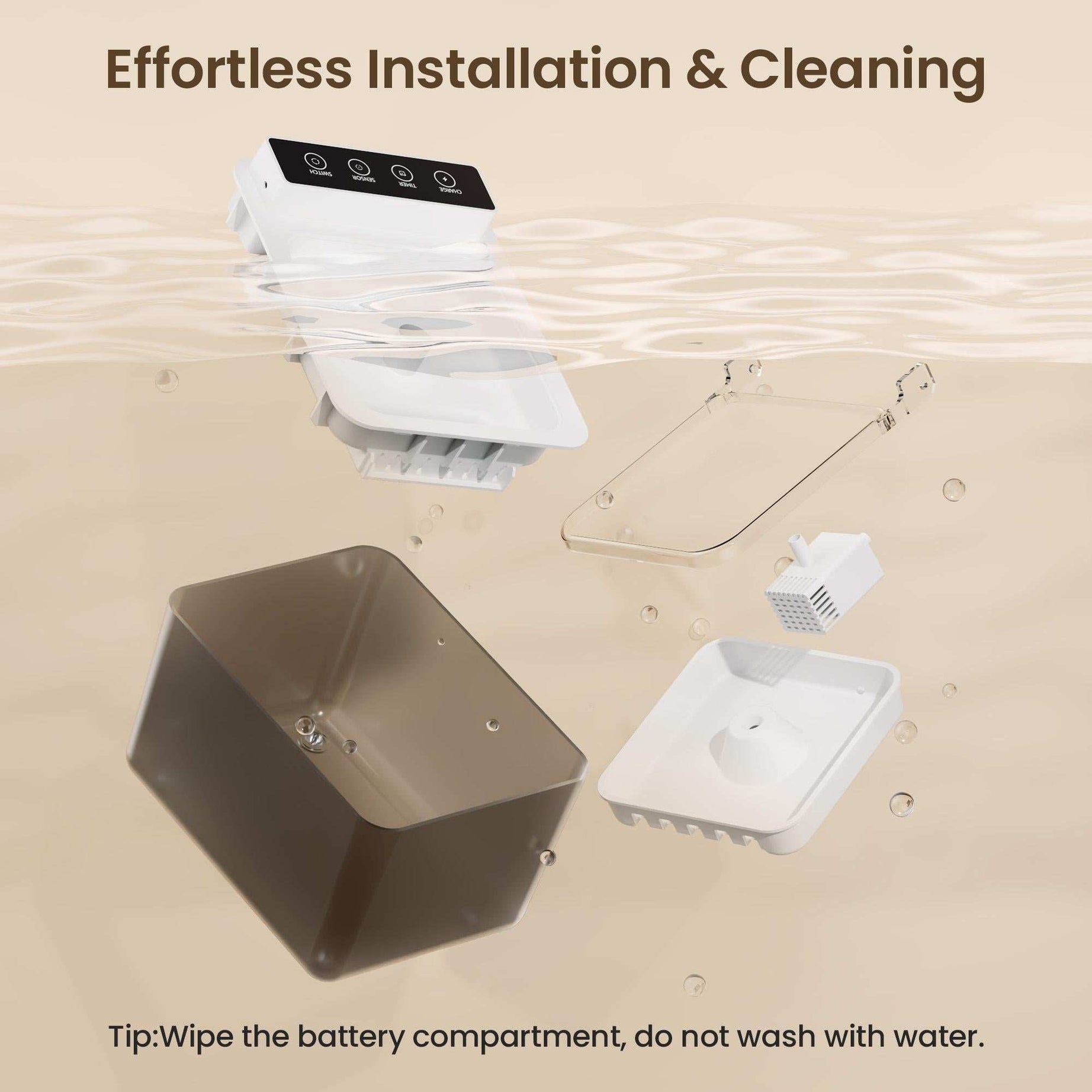 Wireless Charging Battery Driven 304 Stainless Steel Cat Automatic Induction Pet Water Fountain