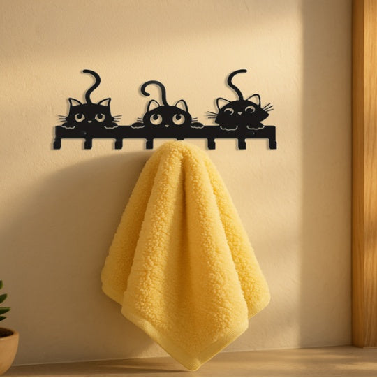 Iron Cat Hook Rack - Decorative Wall Key Holder