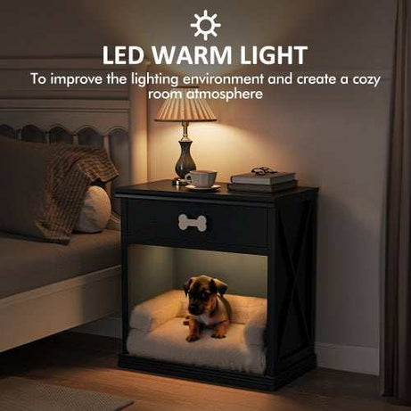 Vintage Farmhouse Small Table Pet Locker With Pet Bed and LED Lights