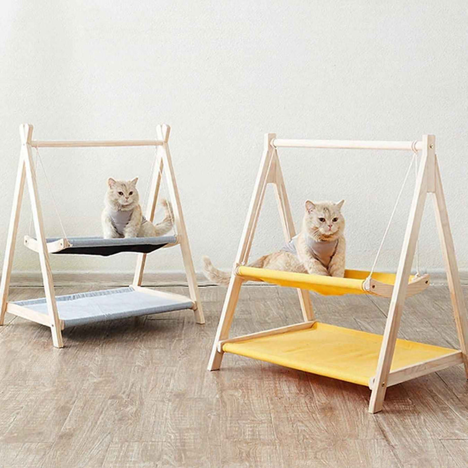 Cat Triangle Hammock Wooden Frame - Scandinavian Floor Stand Bed