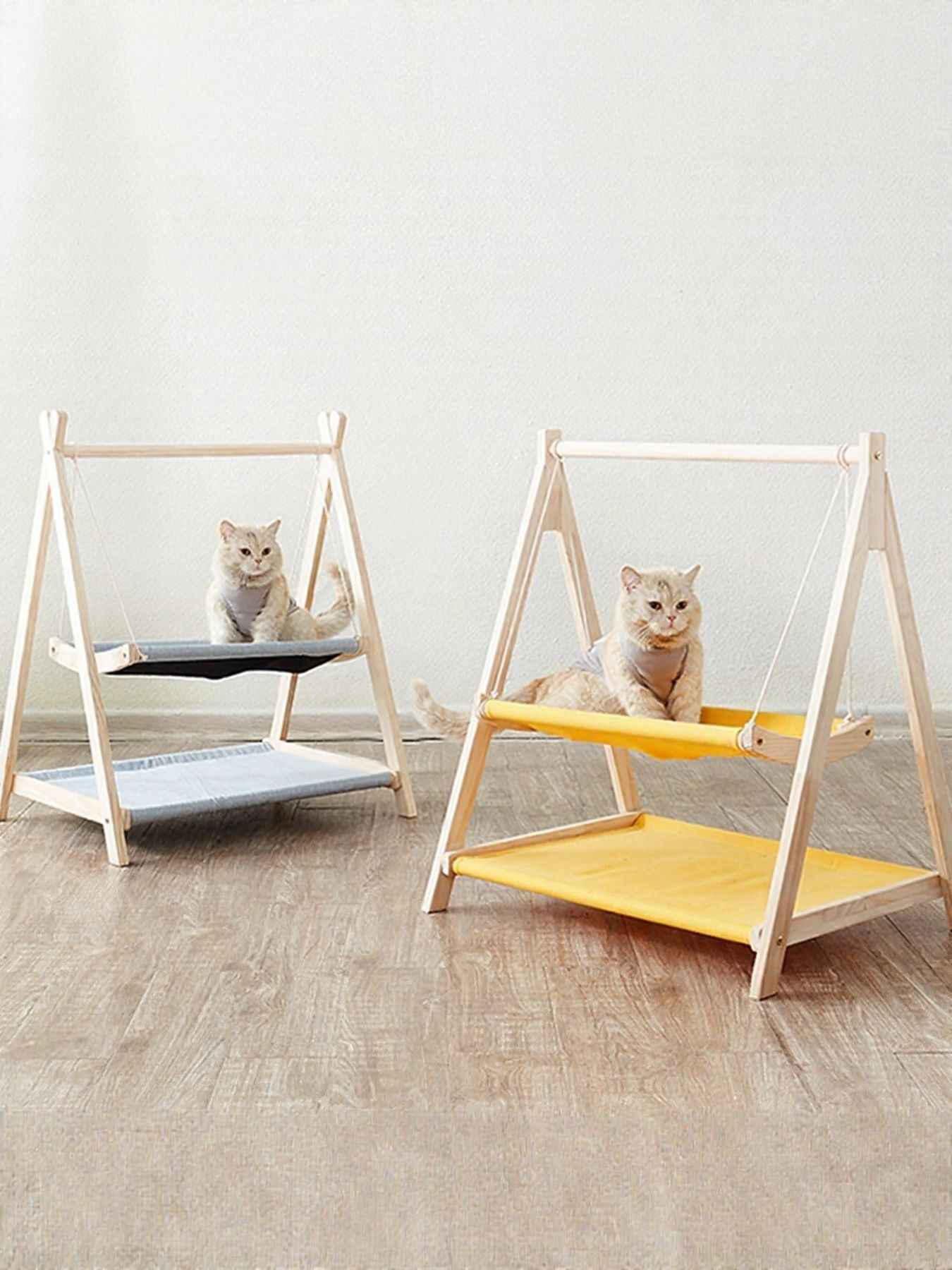 Cat Triangle Hammock Wooden Frame - Scandinavian Floor Stand Bed