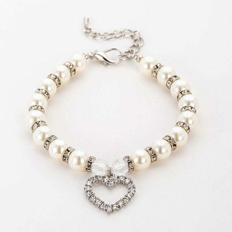 Pearl Necklace Pet Collar with Heart Decoration