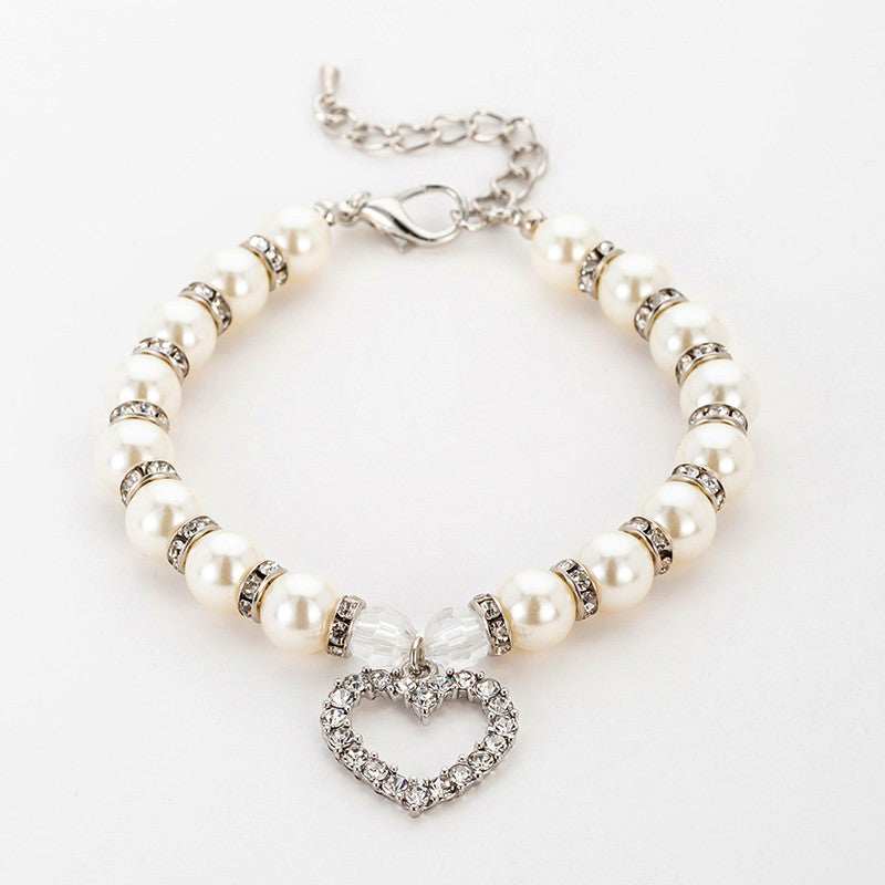 Pearl Necklace Pet Collar with Heart Decoration
