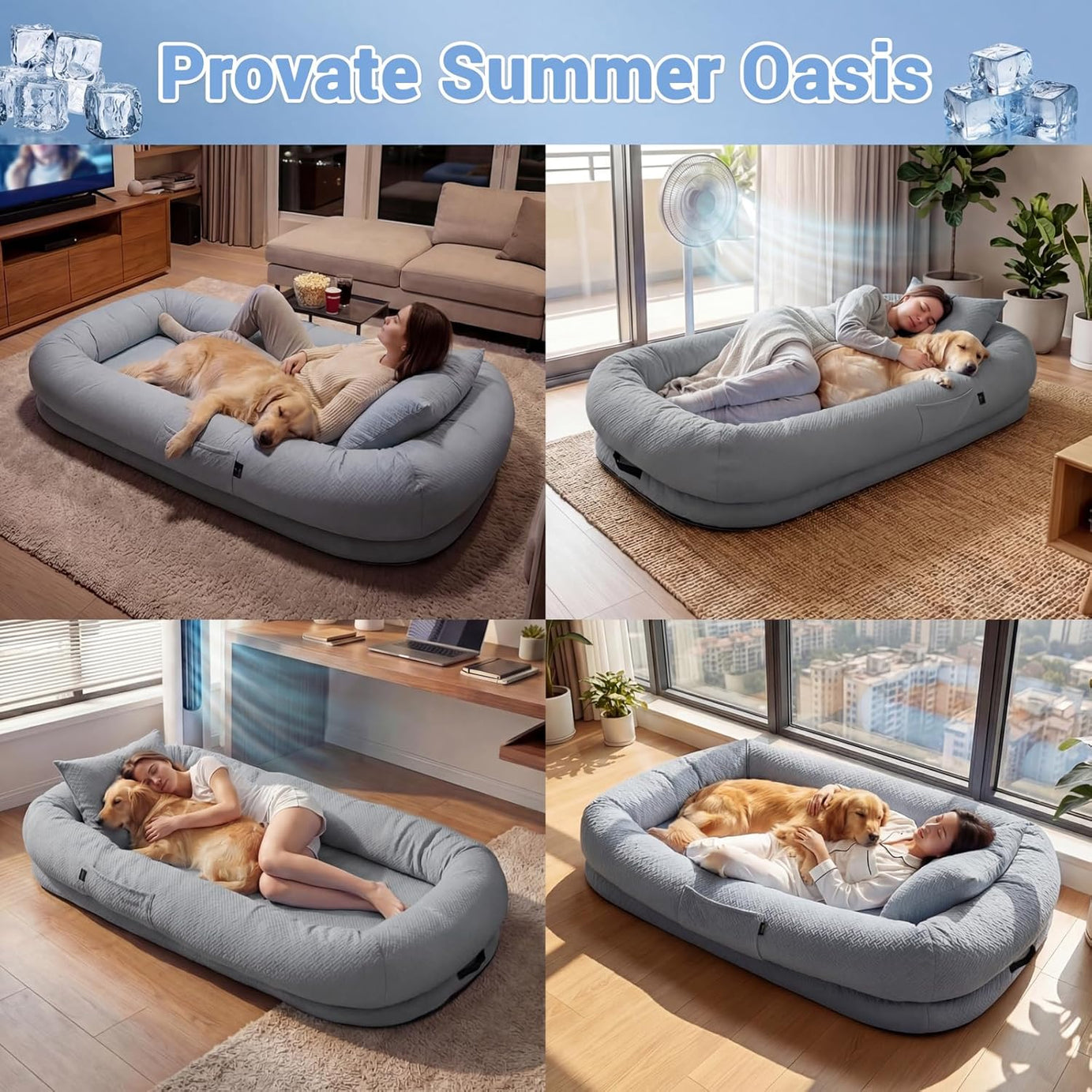 Cooling Human Dog Bed For Adults & Pets - Breathable Floor Lounger