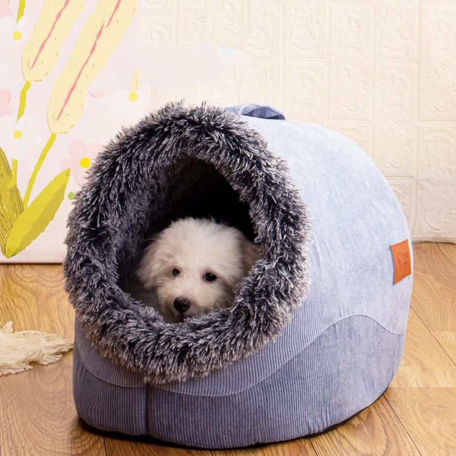 Fur Trim Pet Cozy Cuddler Sleeping Nest Bed Cave - Medium & Large