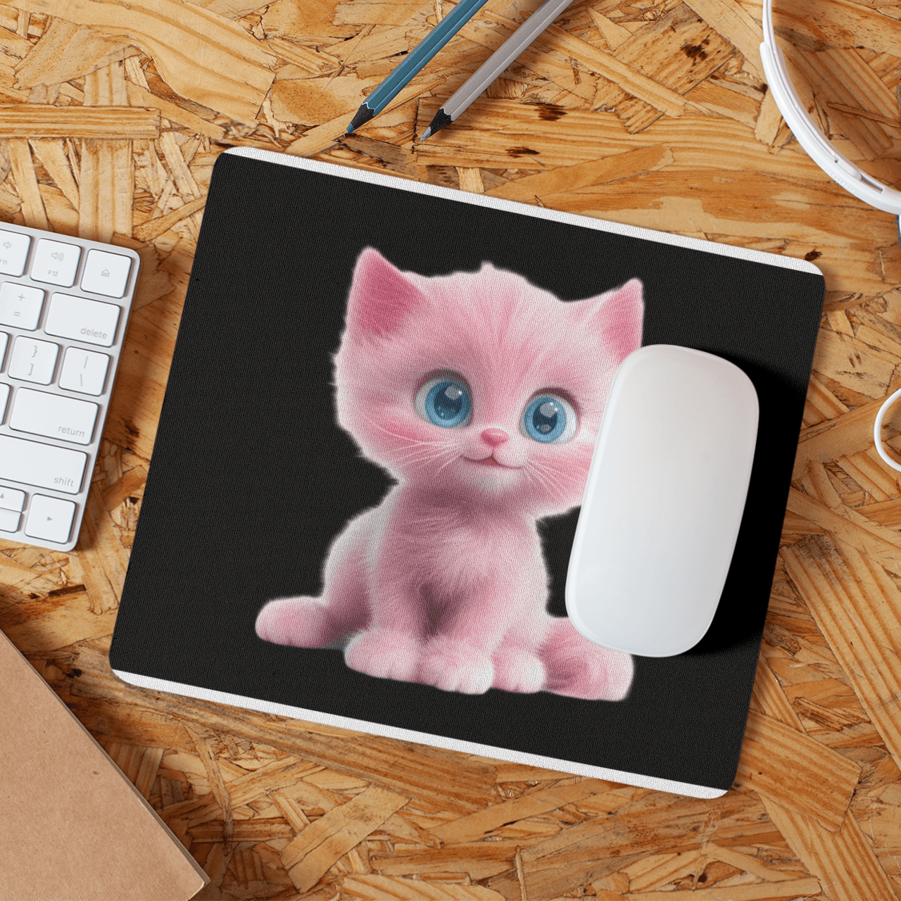 Cute Pink Cat Gaming Mouse Pad - Adorable Desk Accessory for Animal Lovers