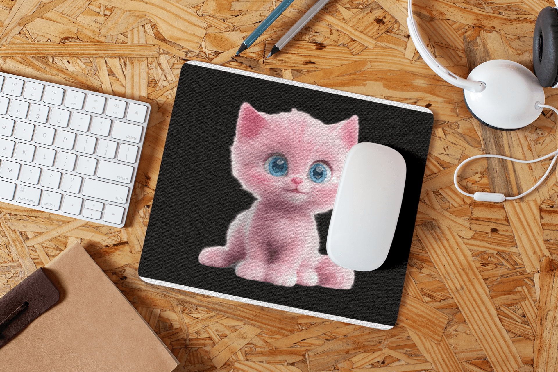 Cute Pink Cat Gaming Mouse Pad - Adorable Desk Accessory for Animal Lovers