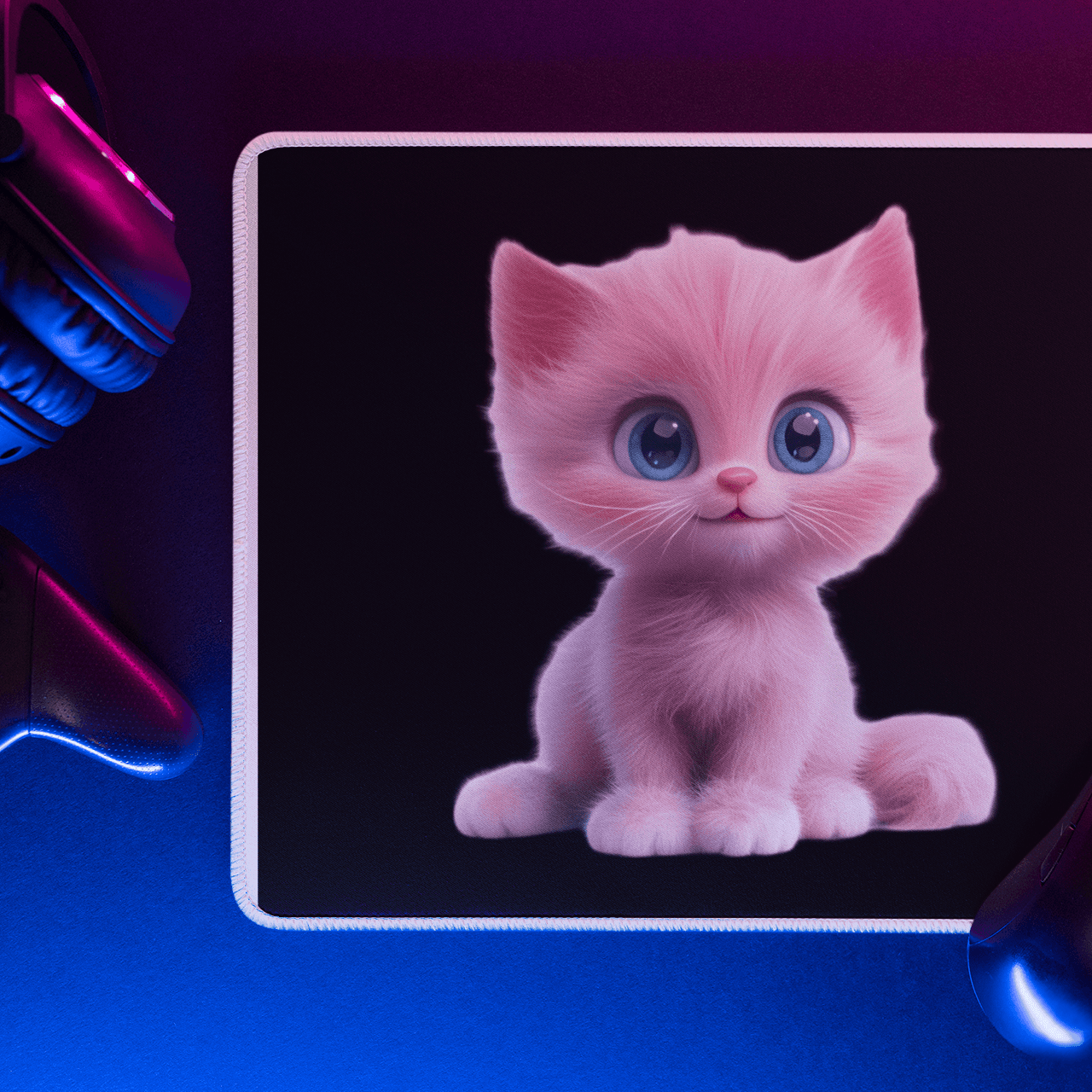 Cute Pink Cat Gaming Mouse Pad - Adorable Desk Accessory for Animal Lovers