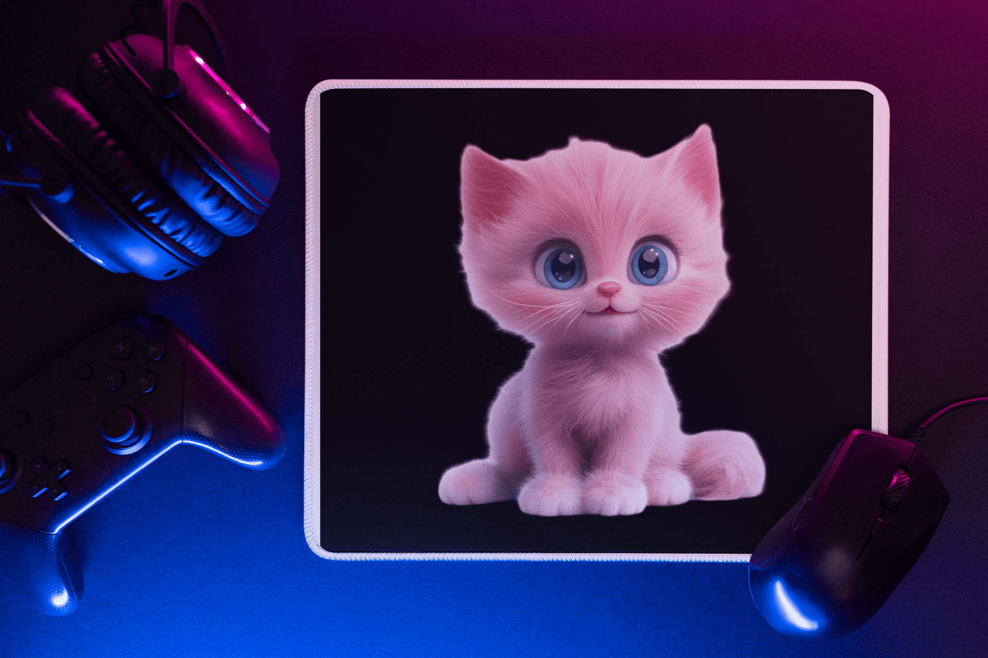 Cute Pink Cat Gaming Mouse Pad - Adorable Desk Accessory for Animal Lovers