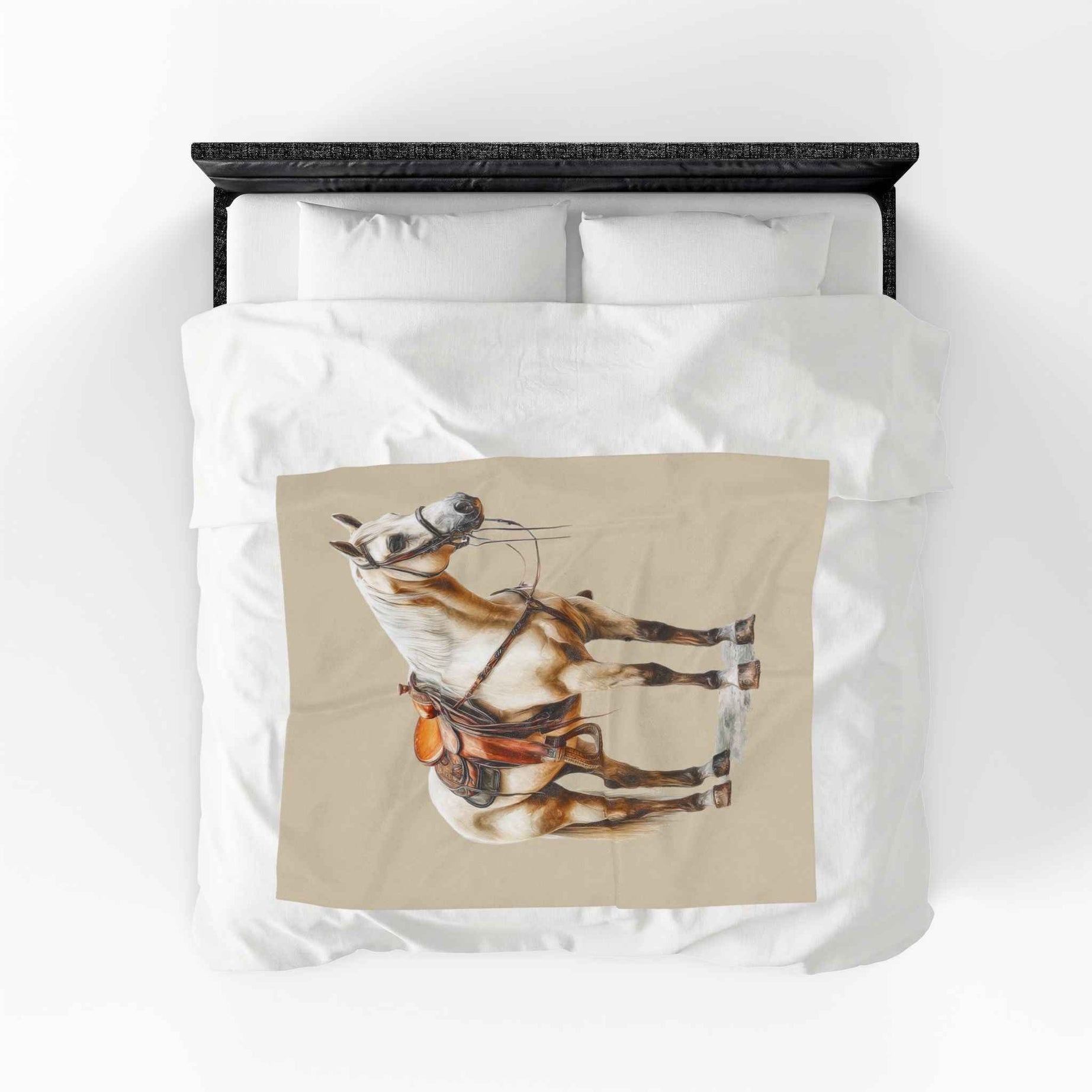 Velveteen Plush Blanket - Saddled Horse Illustration Cozy Throw