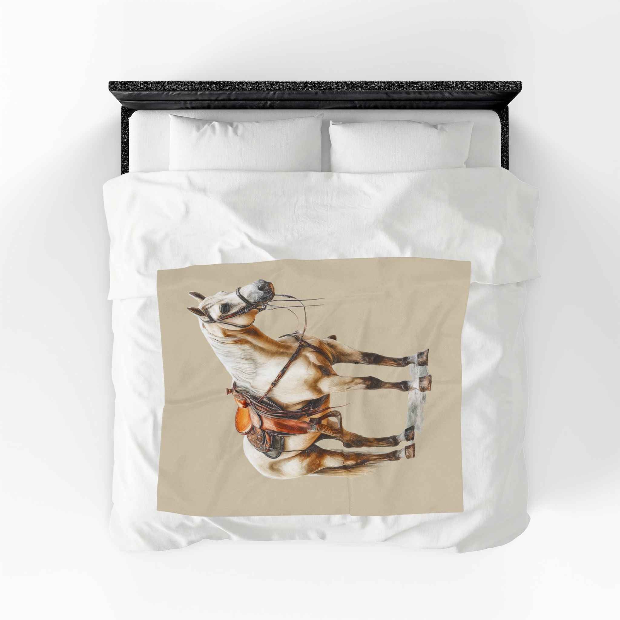 Velveteen Plush Blanket - Saddled Horse Illustration Cozy Throw