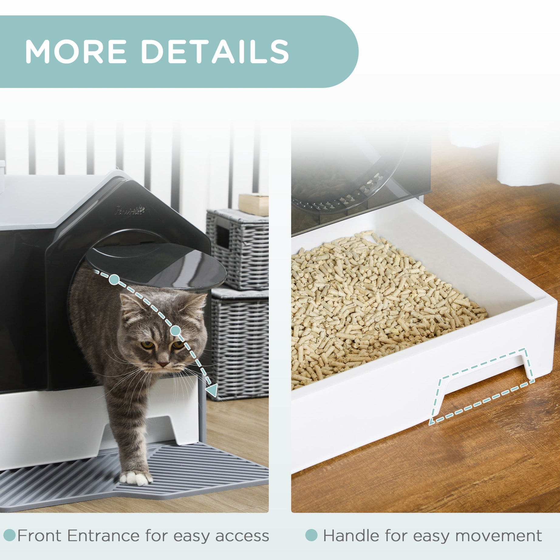 Hooded Cat Litter Box with Drawer & Mat - Odor Control