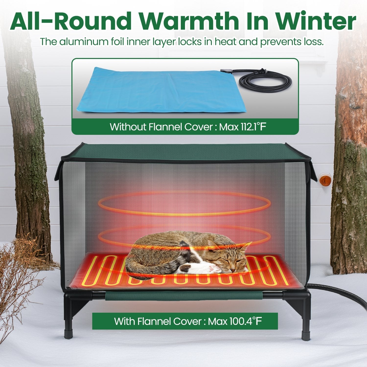 Cat House Heated Outdoor - Weatherproof Insulated Shelter Pad