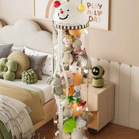 Pet Toy Storage Tower - Clear Cylinder Organizer with LED Lights