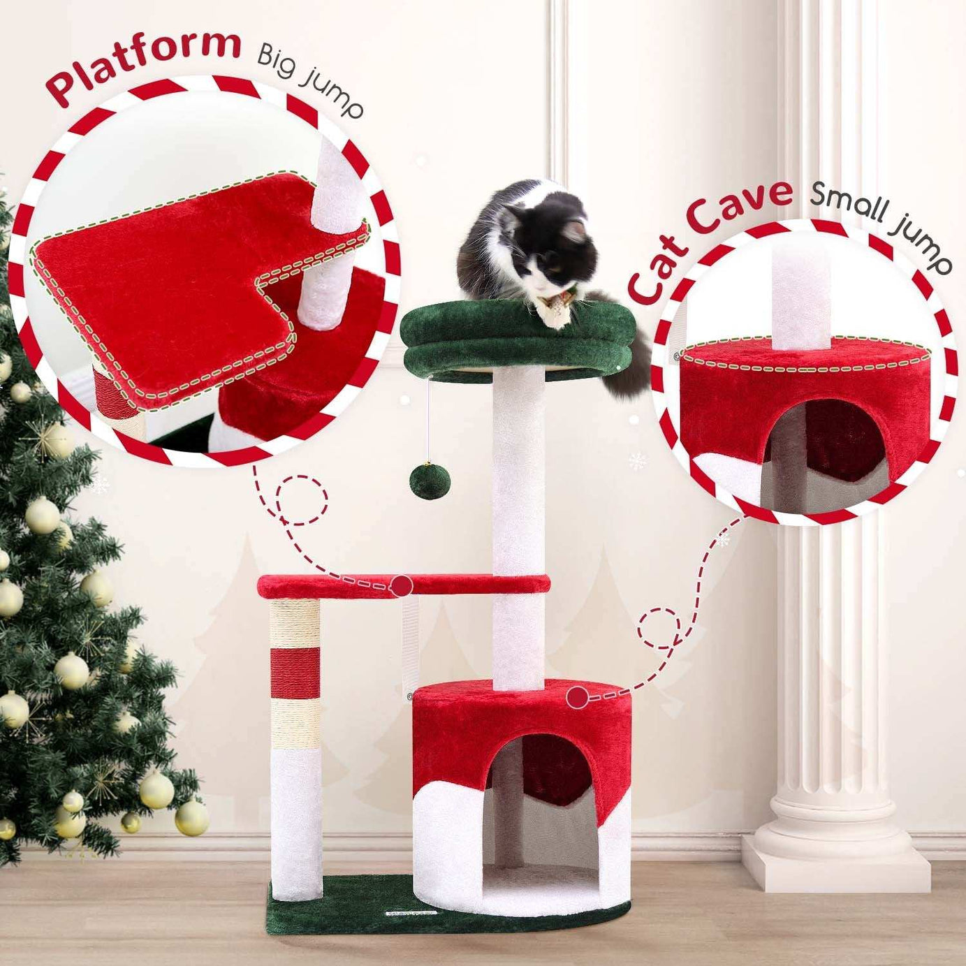 33 Inch Christmas Style Cat Climbing Frame - Festive Holiday Cat Tree Tower