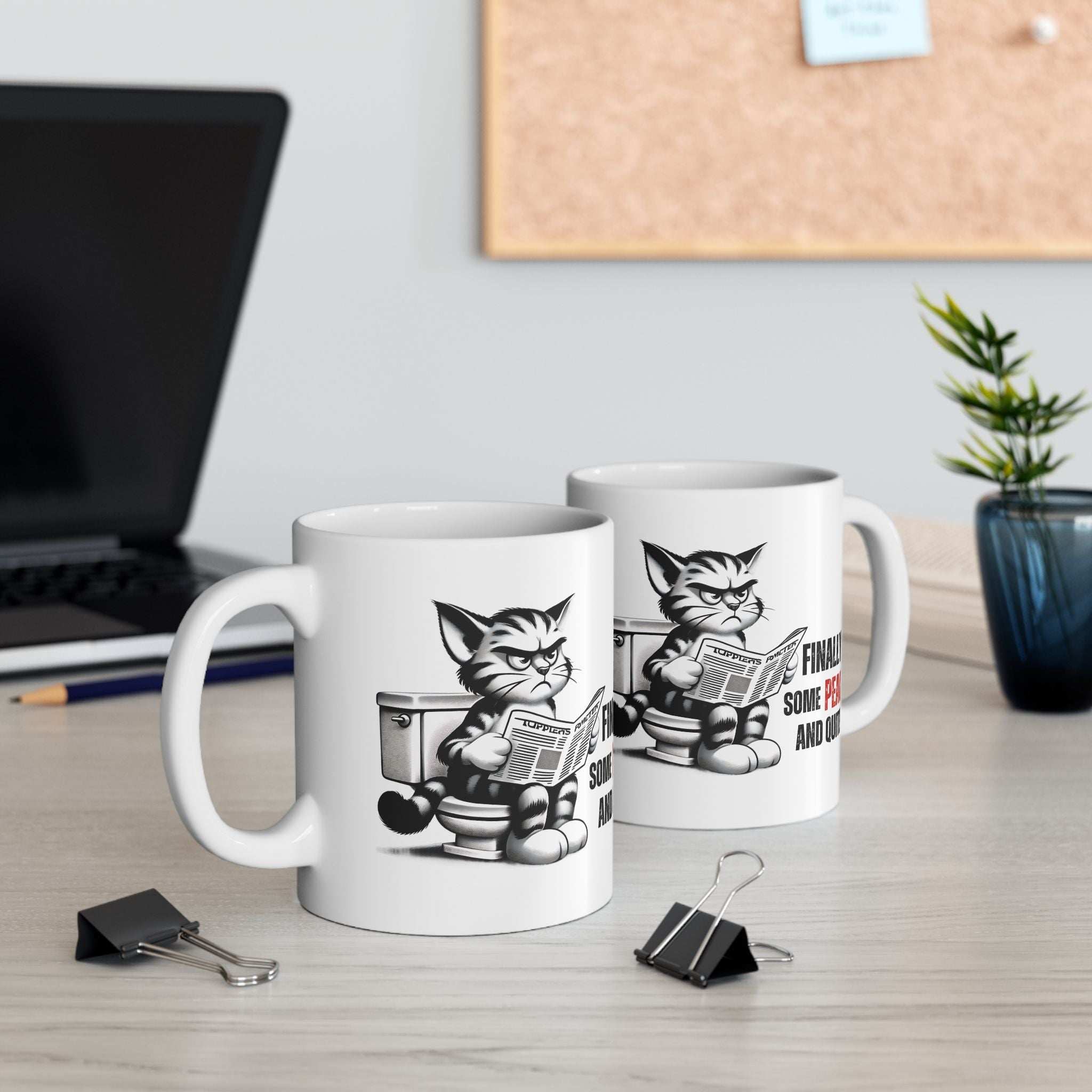 Funny Cat Ceramic Mug – "Finally Some Peace and Quiet!" – Perfect Gift for Cat Lovers