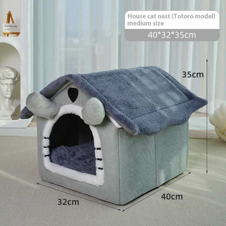 Cute House Type Cathouse Doghouse - Removable Washable Pet Bed