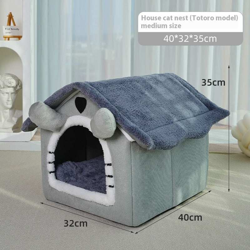 Cute House Type Cathouse Doghouse - Removable Washable Pet Bed