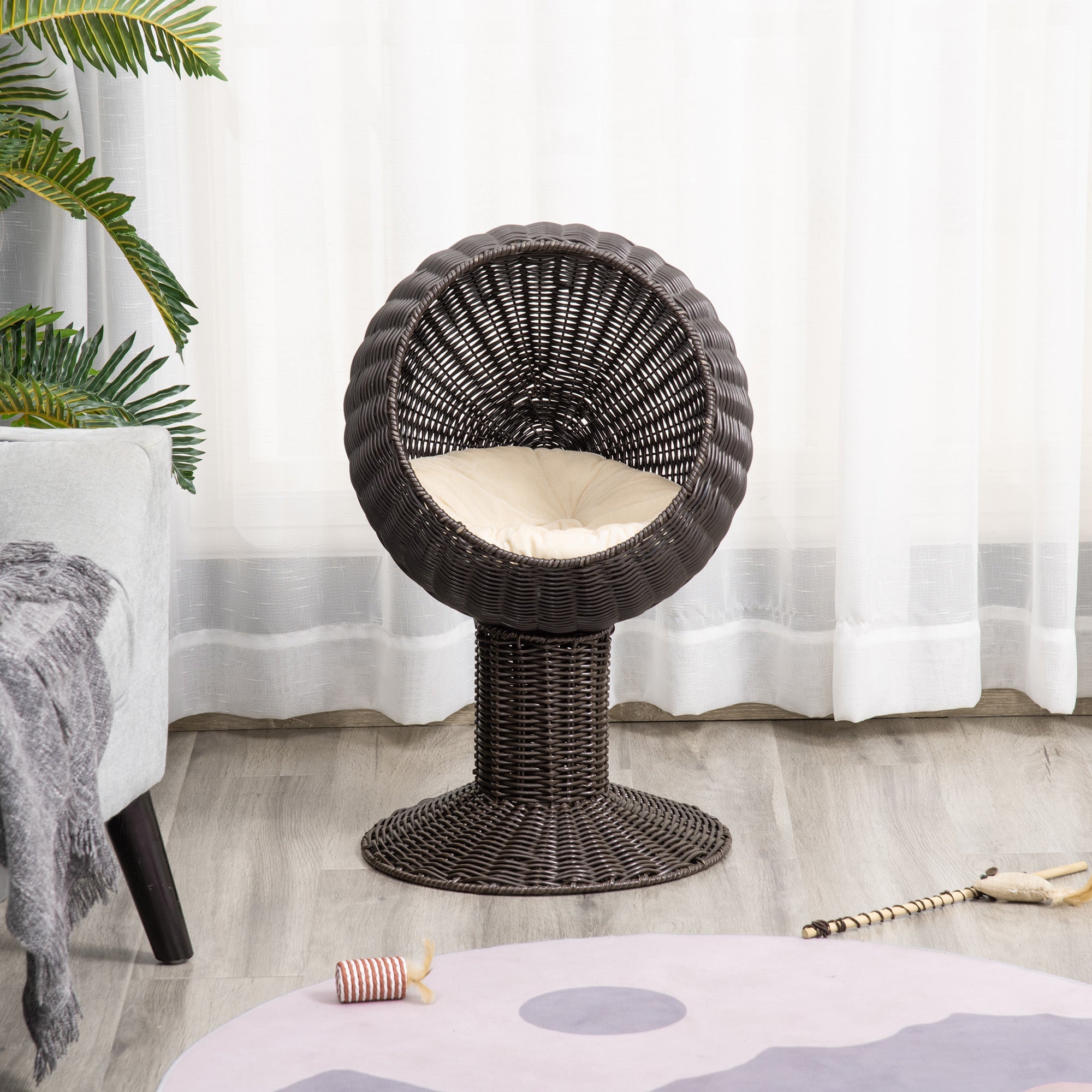 Cat Egg Chair Pod - Mat Grass Woven Rotating Basket Bed