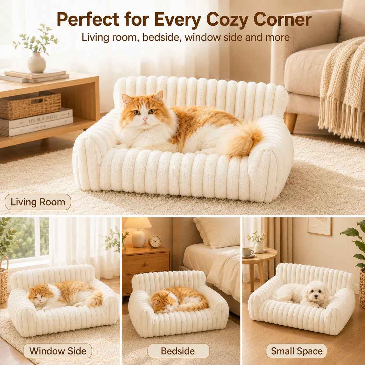 Small Pet Bolster Sofa Bed - Washable Plush Couch for Cats and Dogs