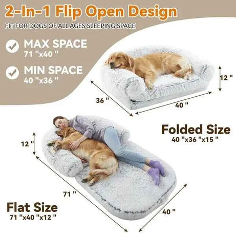 Large Foldable Dog Bed - Plush Orthopedic Human Sized