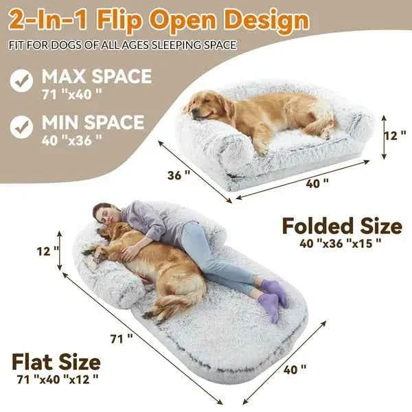Large Foldable Dog Bed - Plush Orthopedic Human Sized