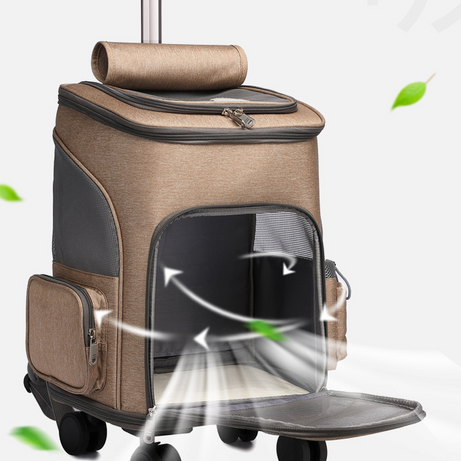 Pet Trolley Backpack - Wheeled Carrier for Cats & Dogs