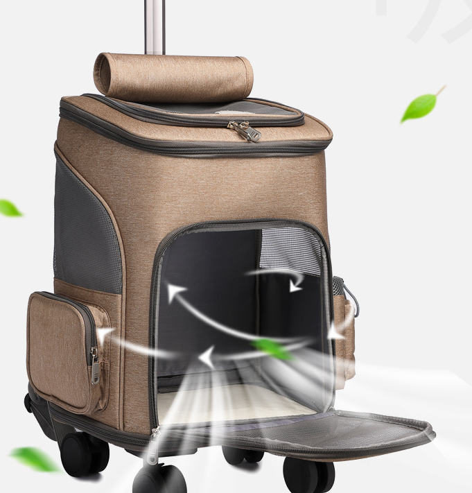 Pet Trolley Backpack - Wheeled Carrier for Cats & Dogs