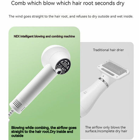 Pet Grooming Hair Dryer with Comb - Silent 2-in-1 Blow & Style