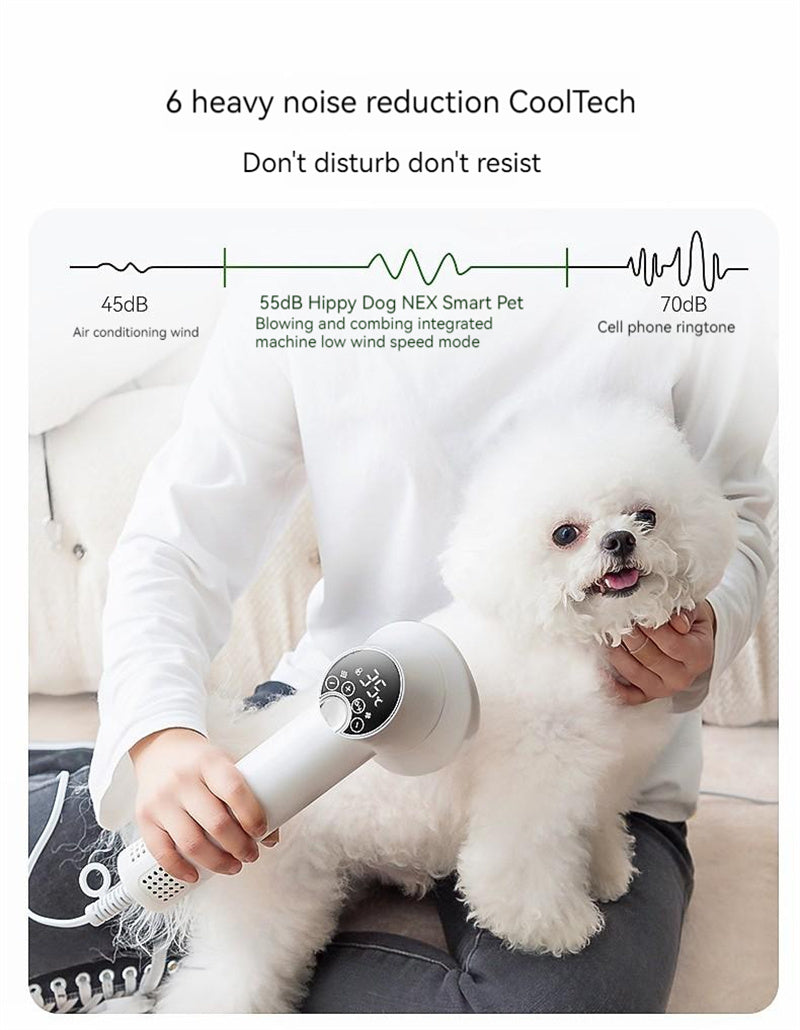 Pet Grooming Hair Dryer with Comb - Silent 2-in-1 Blow & Style