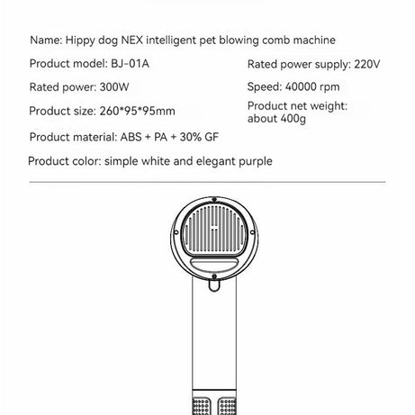 Pet Grooming Hair Dryer with Comb - Silent 2-in-1 Blow & Style