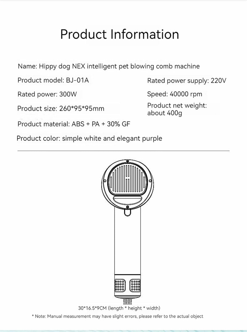 Pet Grooming Hair Dryer with Comb - Silent 2-in-1 Blow & Style