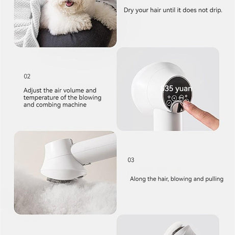Pet Grooming Hair Dryer with Comb - Silent 2-in-1 Blow & Style