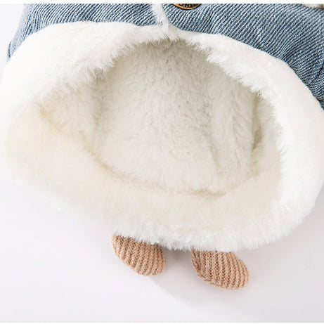 Teddy Bear Denim Vest - Dog Winter Coat with Plush Toy