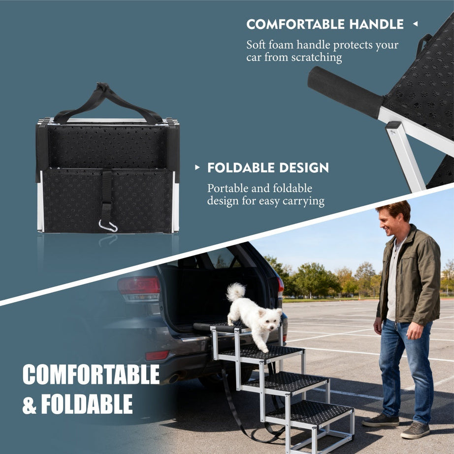 Foldable Dog Ramp for Cars - Portable Stairs for Large Dogs 250lbs