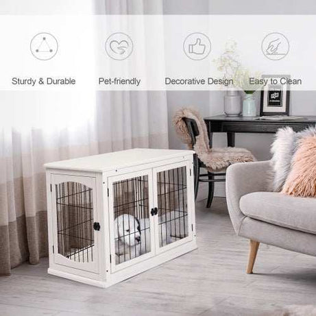Small Kennel End Table With Two Open Sides And Lockable Door